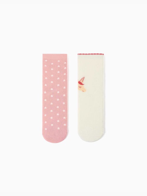 Lot de 2 paires de chaussettes antidérapantes avec licorne/étoiles - Kiabi Lot de 2 paires de chaussettes antidérapantes avec licorne/étoiles - Kiabi