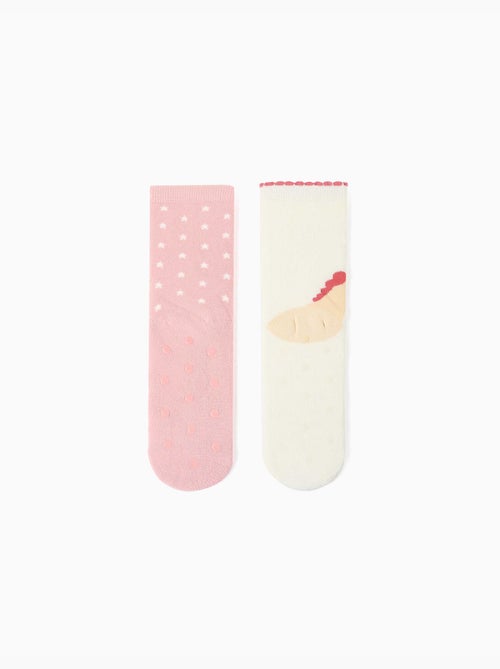 Lot de 2 paires de chaussettes antidérapantes avec licorne/étoiles - Kiabi Lot de 2 paires de chaussettes antidérapantes avec licorne/étoiles - Kiabi
