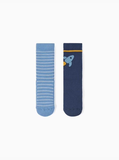 Lot de 2 paires de chaussettes antidérapantes avec rayures/fusée - Kiabi