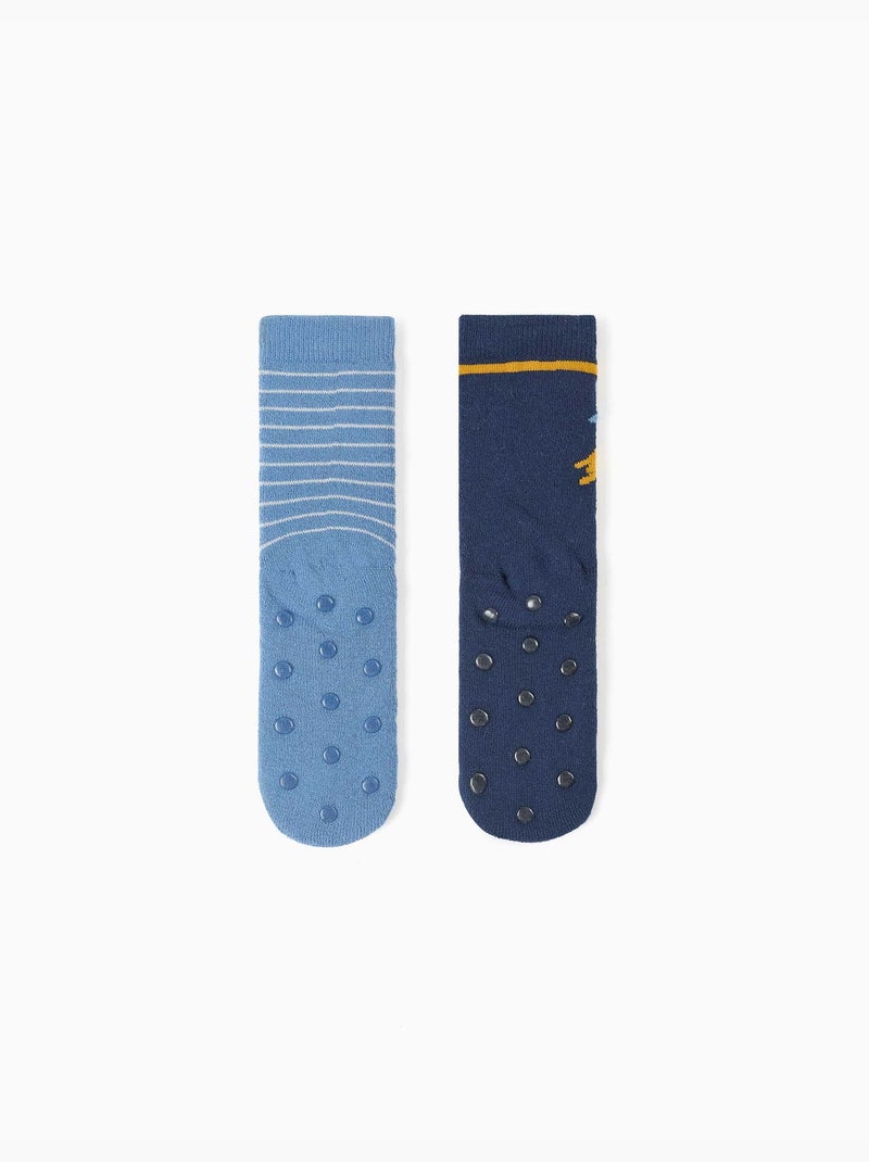 Lot de 2 paires de chaussettes antidérapantes avec rayures/fusée Multicolore - Kiabi