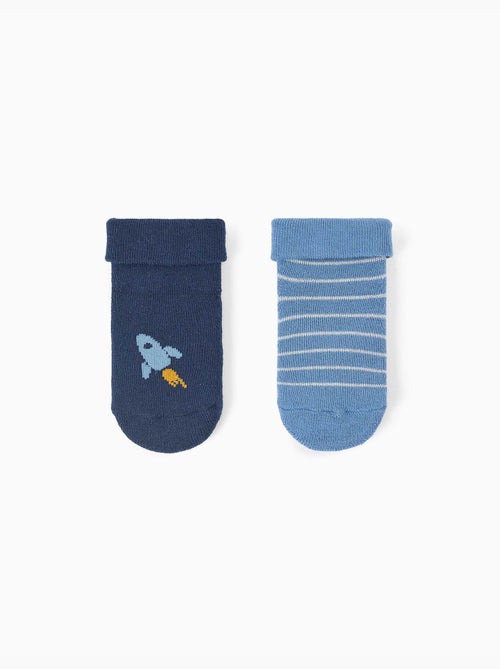Lot de 2 paires de chaussettes antidérapantes avec rayures/fusée - Kiabi