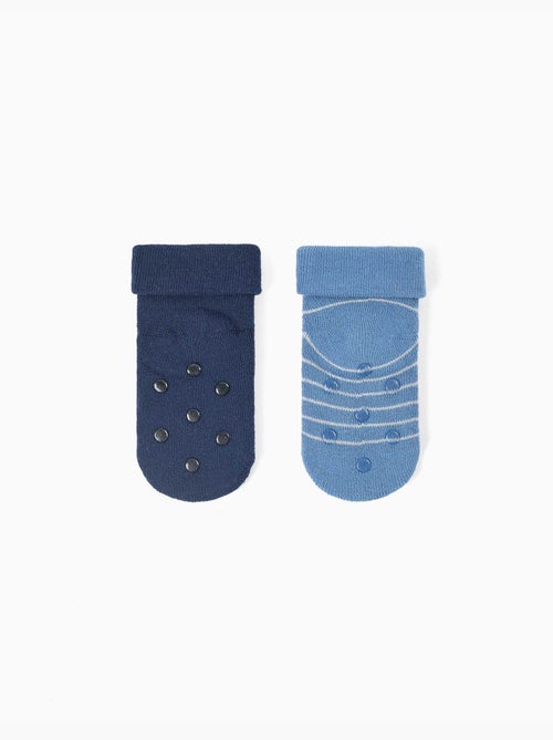 Lot de 2 paires de chaussettes antidérapantes avec rayures/fusée - Kiabi