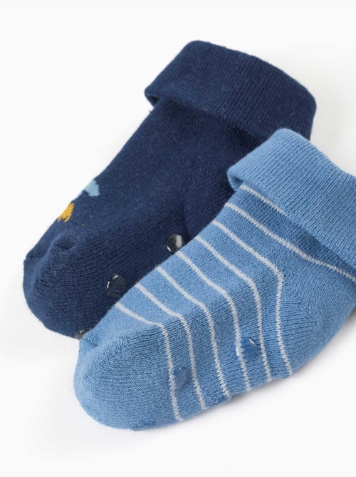 Lot de 2 paires de chaussettes antidérapantes avec rayures/fusée - Kiabi