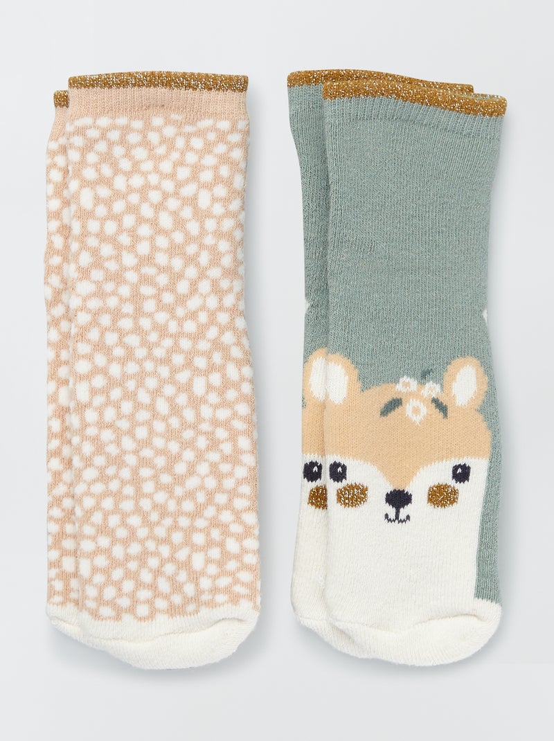 Lot de 2 paires de chaussettes antidérapantes Blanc/rose - Kiabi