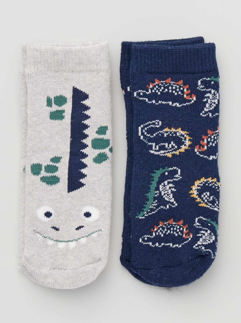 Lot de 2 paires de chaussettes antidérapantes Gris/marine - Kiabi