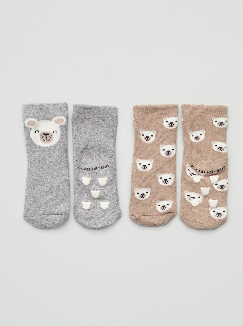 Lot de 2 paires de chaussettes antidérapantes Gris/Marron - Kiabi