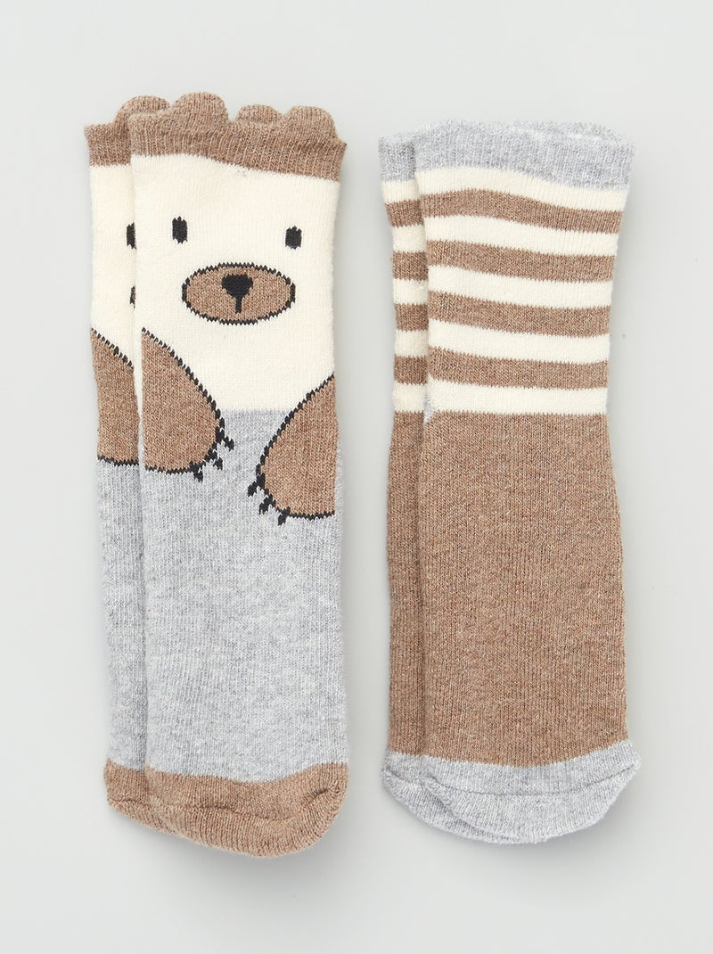 Lot de 2 paires de chaussettes antidérapantes Marron - Kiabi