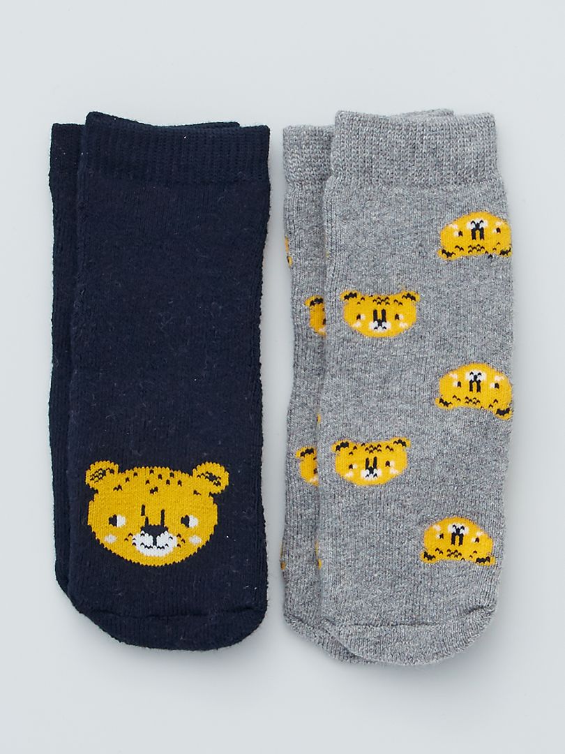 Lot de 2 paires de chaussettes antidérapantes Noir/gris/tigre - Kiabi