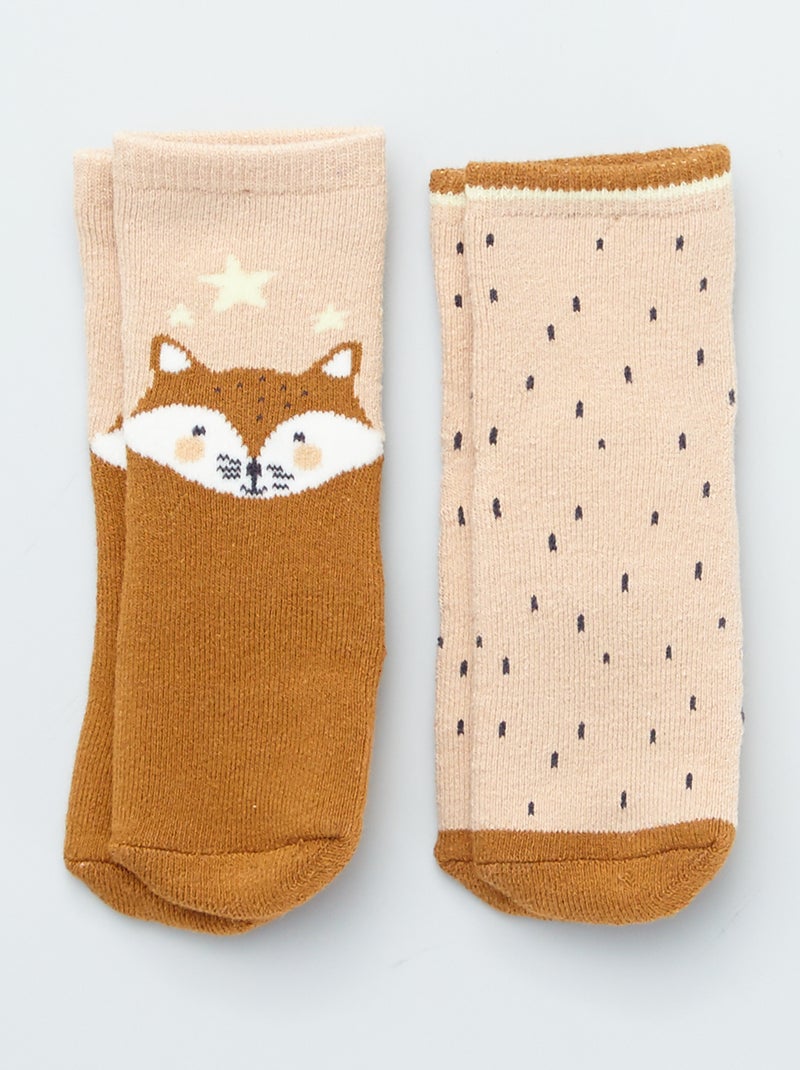 Lot de 2 paires de chaussettes antidérapantes Orange/beige - Kiabi