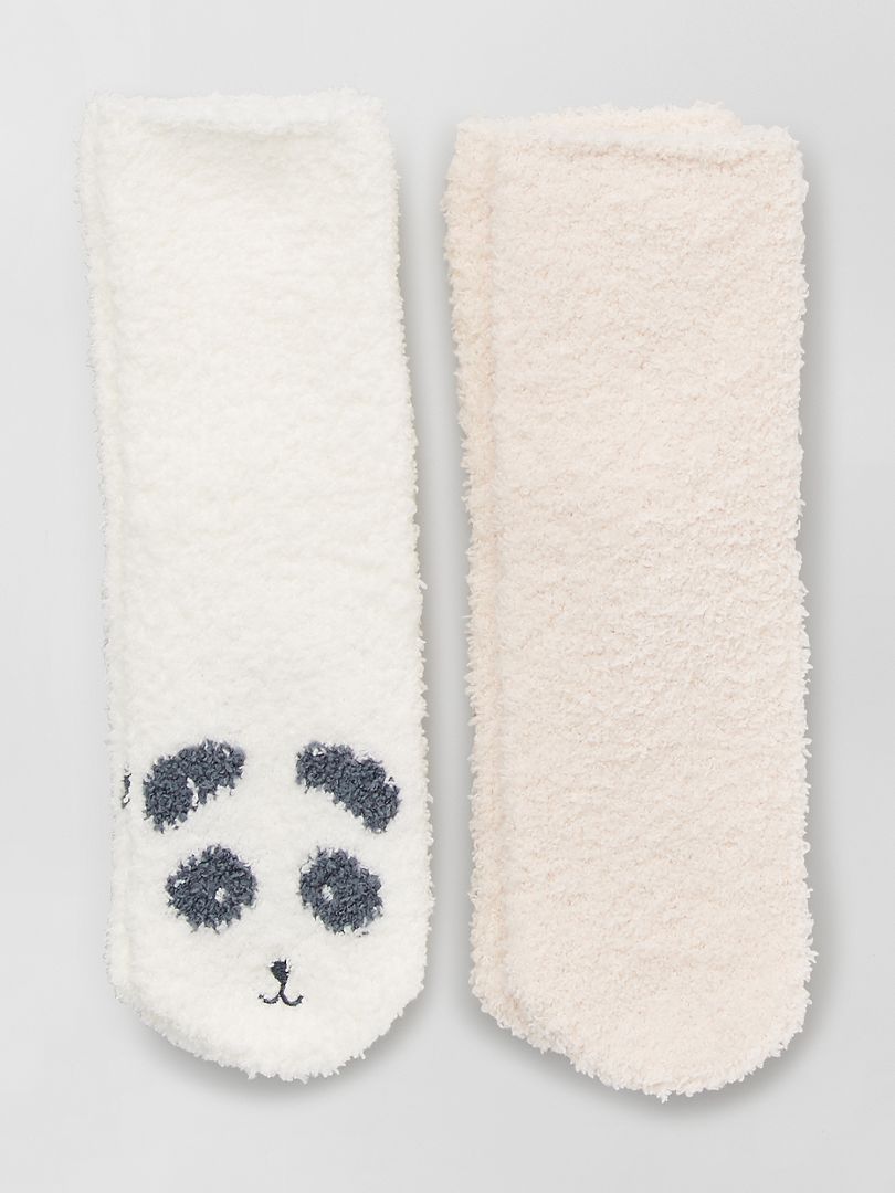 Lot de 2 paires de chaussettes antidérapantes rose/écru panda - Kiabi