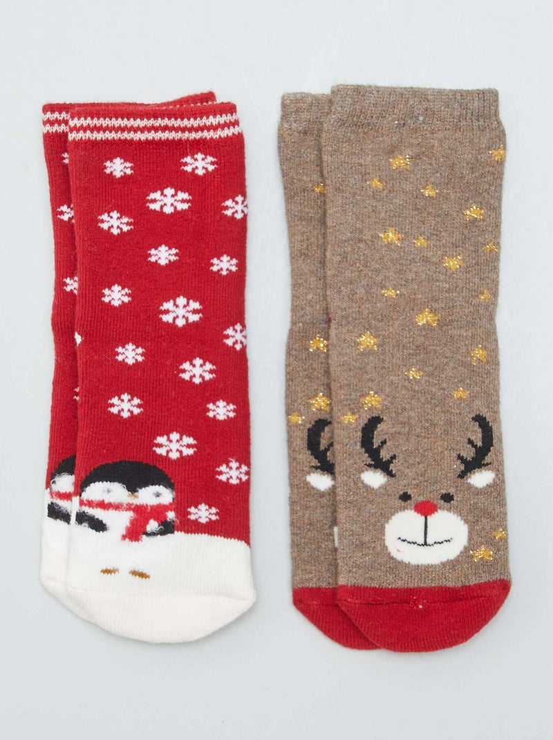 Lot de 2 paires de chaussettes antidérapantes ROUGE - Kiabi