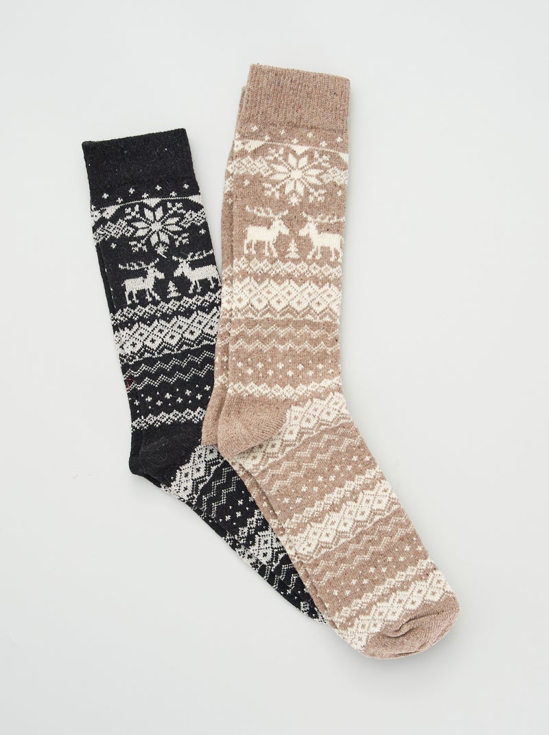 Lot de 2 paires de chaussettes avec imprimé Beige/noir - Kiabi