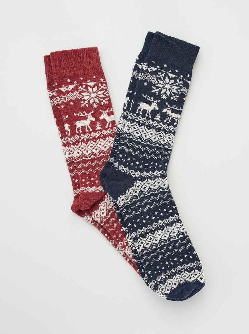 Lot de 2 paires de chaussettes avec imprimé marine/rouge - Kiabi