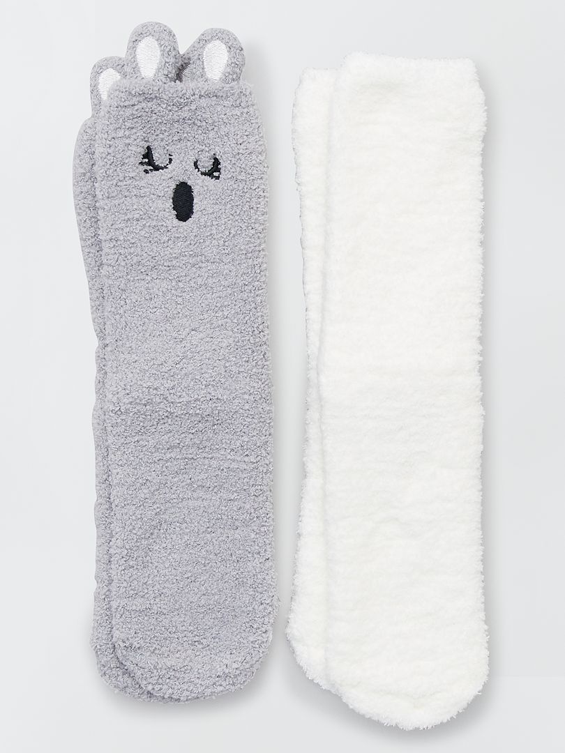 Lot de 2 paires de chaussettes chaudes 'animaux' gris blanc - Kiabi