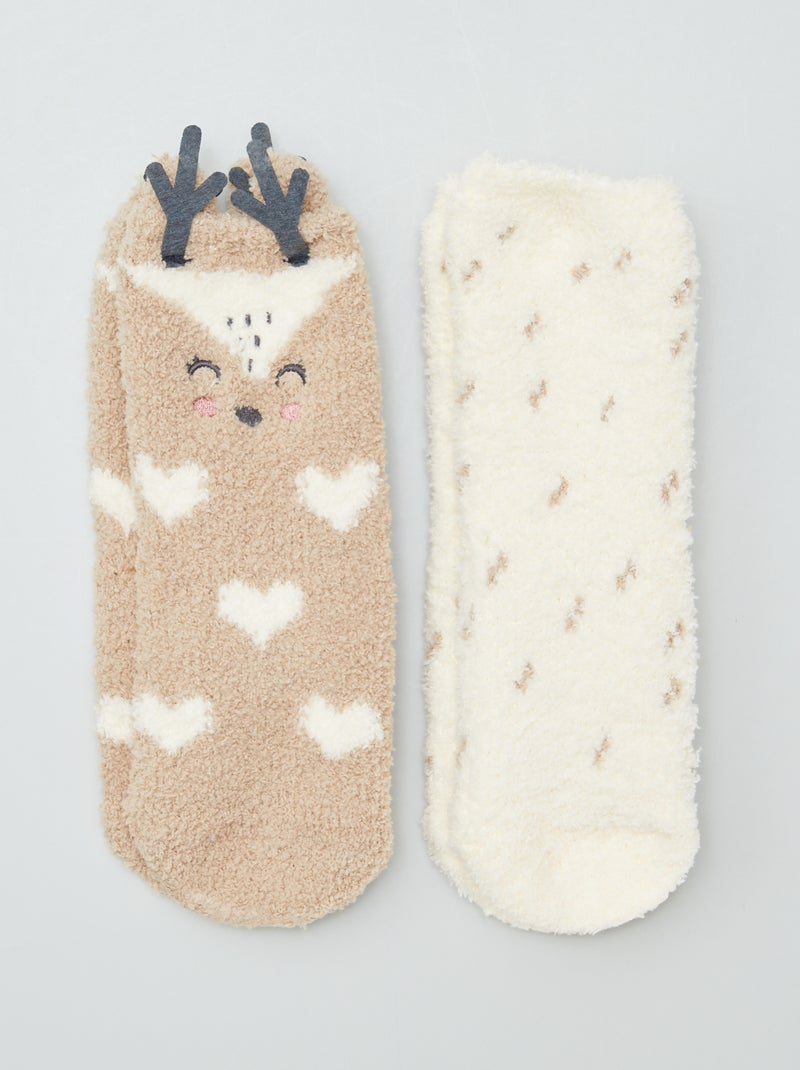 Lot de 2 paires de chaussettes chaudes fantaisies BEIGE - Kiabi