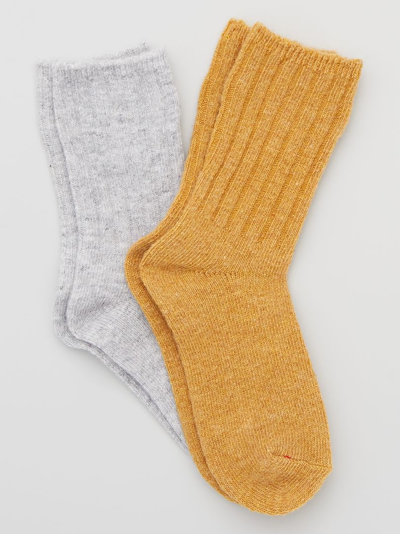 Lot de 2 paires de chaussettes chaudes gris/moutarde - Kiabi