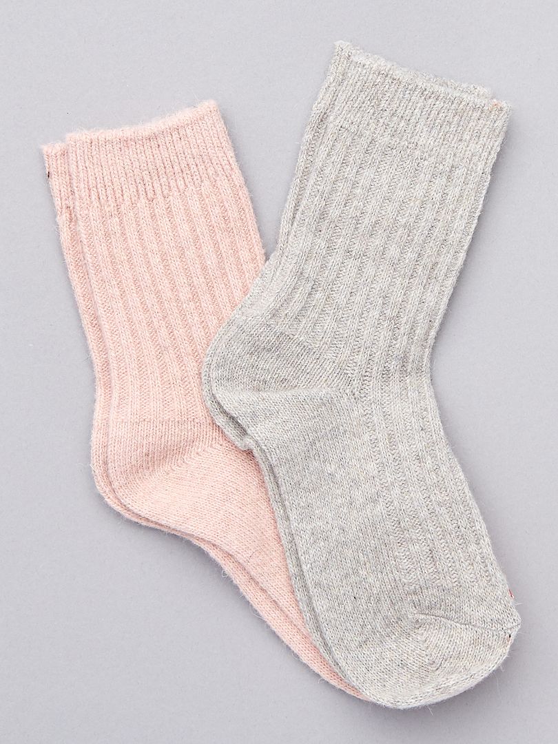 Lot de 2 paires de chaussettes chaudes gris/rose - Kiabi