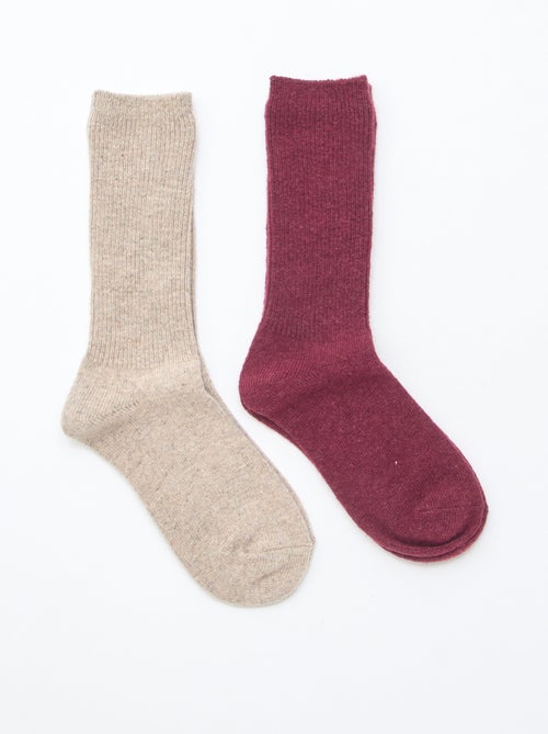 Lot de 2 paires de chaussettes chaudes unies - Kiabi