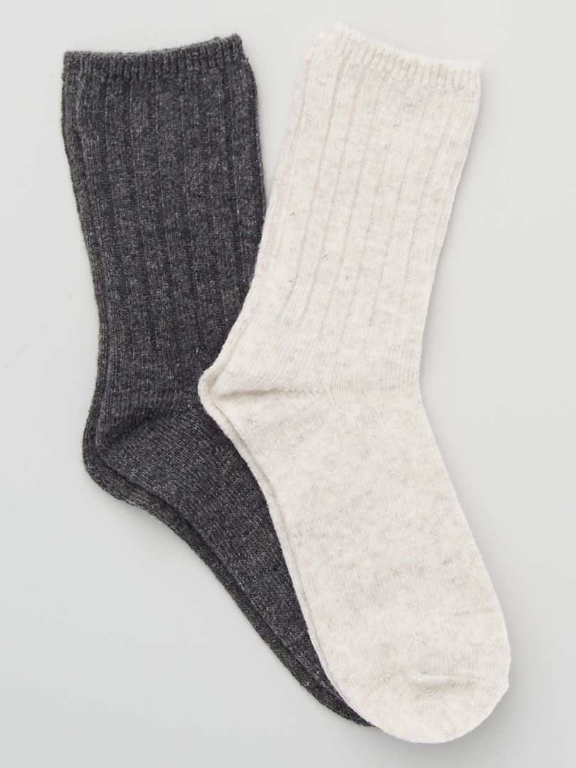 Lot de 2 paires de chaussettes côtelées beige/gris - Kiabi