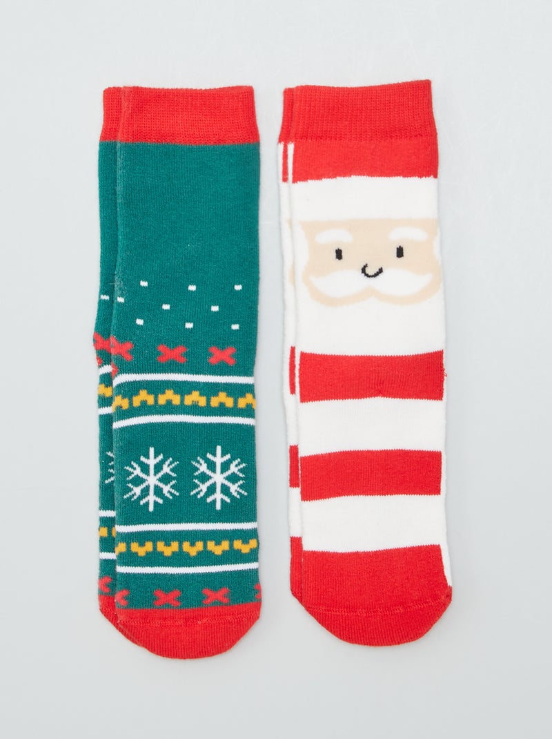 Lot de 2 paires de chaussettes de Noël Blanc/vert - Kiabi