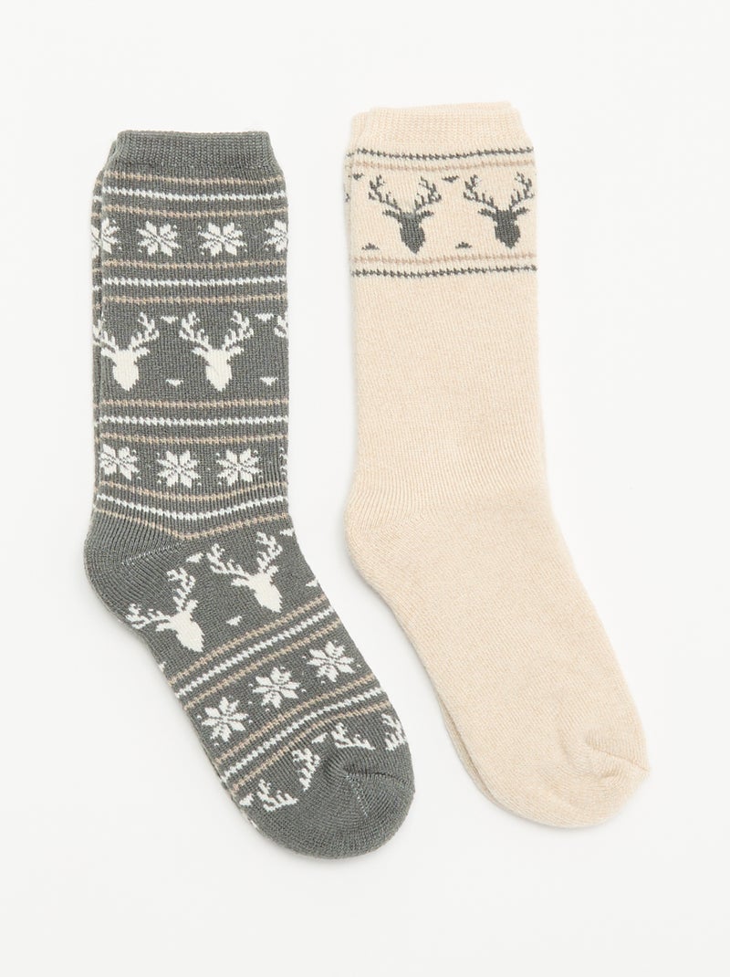 Lot de 2 paires de chaussettes doublées Vert - Kiabi