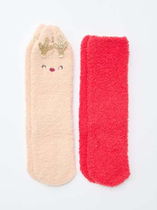 Lot de 2 paires de chaussettes doudou fantaisie - Kiabi