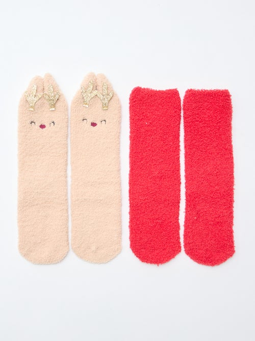 Lot de 2 paires de chaussettes doudou fantaisie - Kiabi