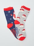 Lot de 2 paires de chaussettes + emballage boule de Noël Bleu/rouge/gris - Kiabi