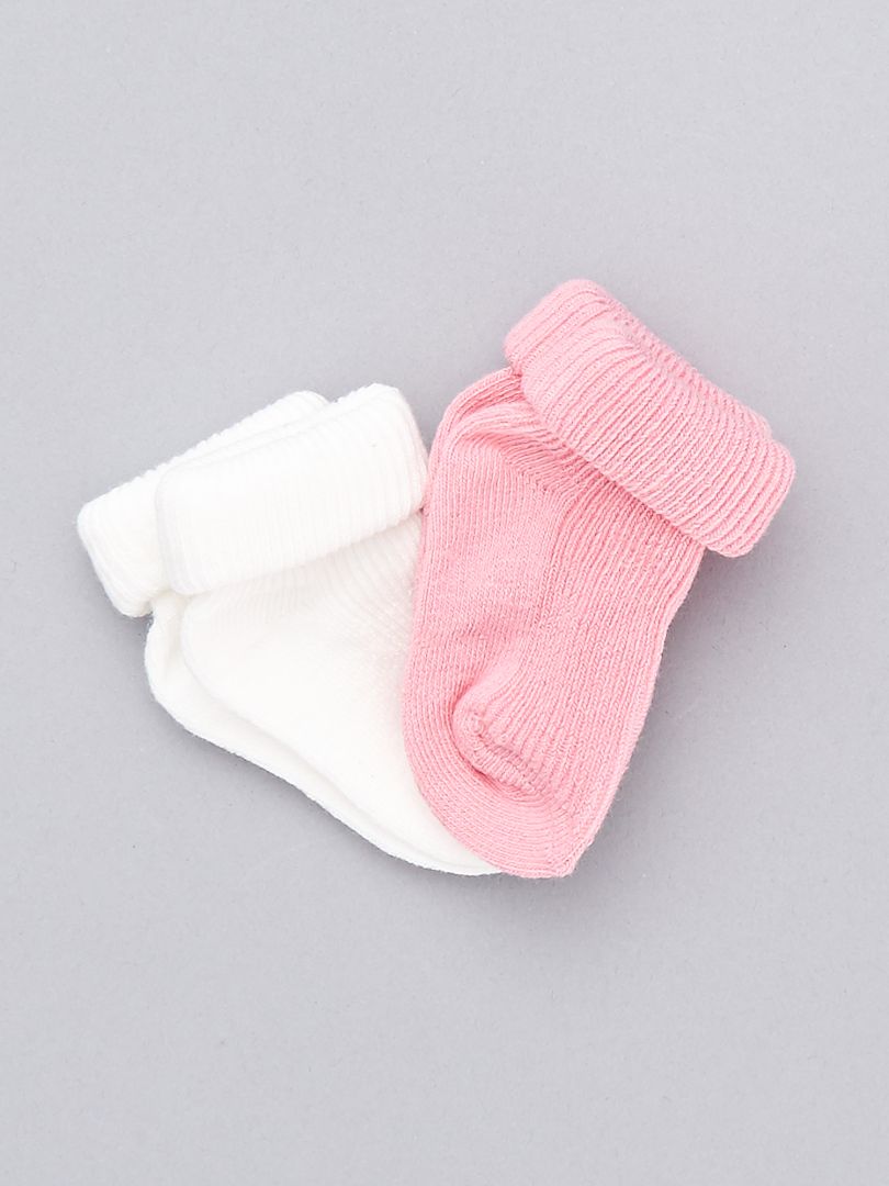 Lot de 2 paires de chaussettes en coton bio blanc/rose - Kiabi