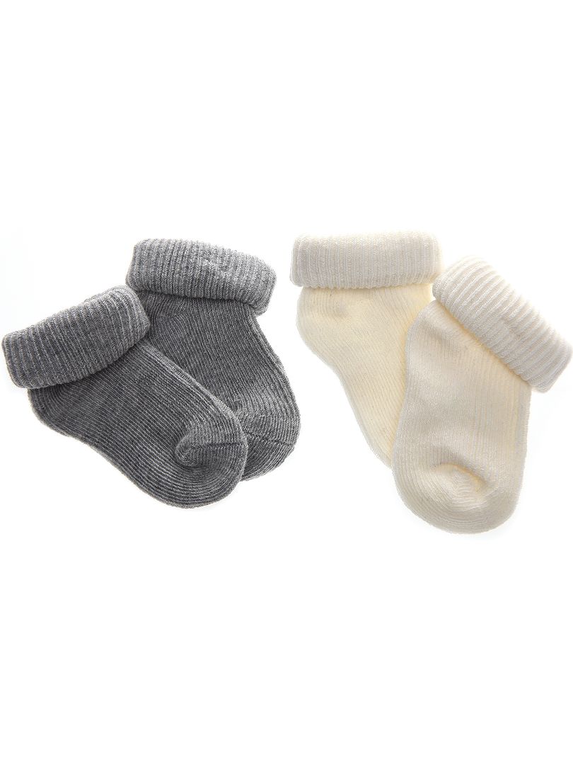 Lot de 2 paires de chaussettes en coton bio gris/écru - Kiabi