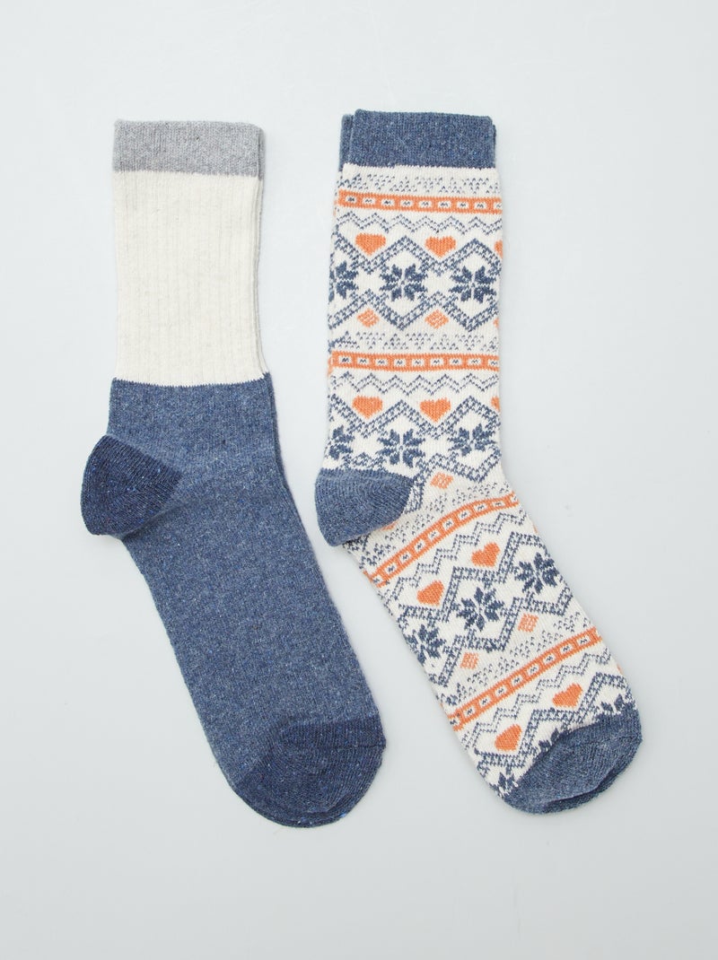 Lot de 2 paires de chaussettes en laine mélangée beige/bleu - Kiabi