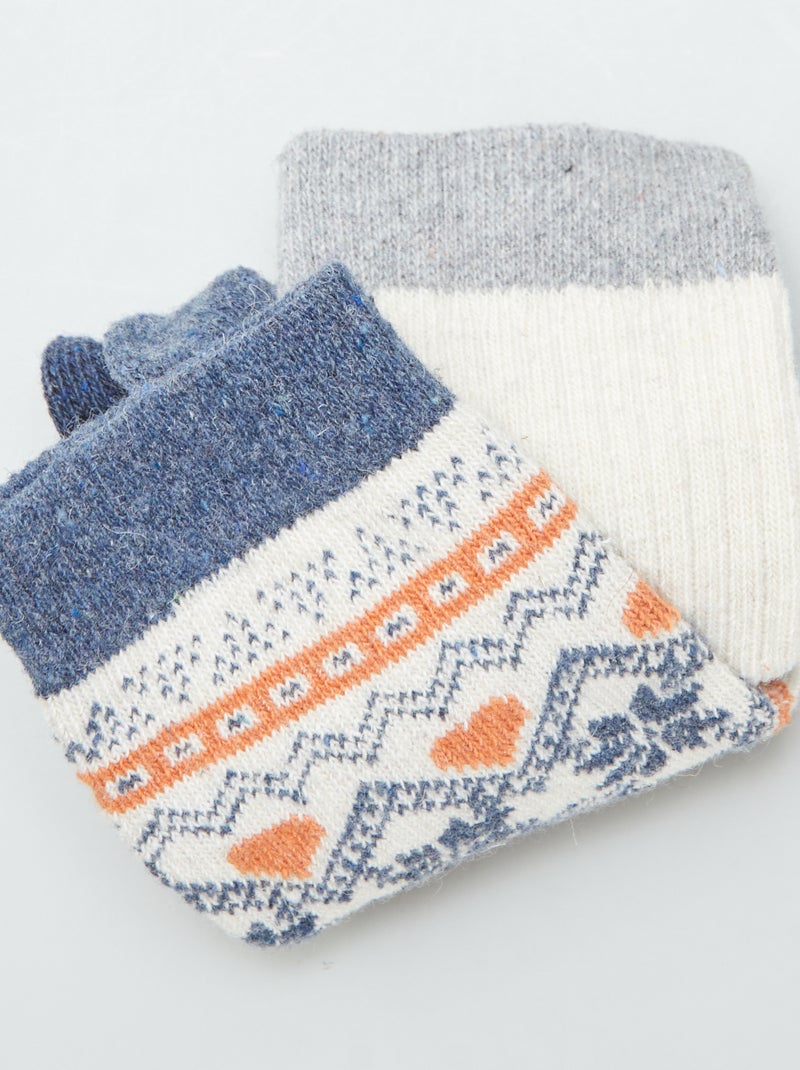 Lot de 2 paires de chaussettes en laine mélangée beige/bleu - Kiabi