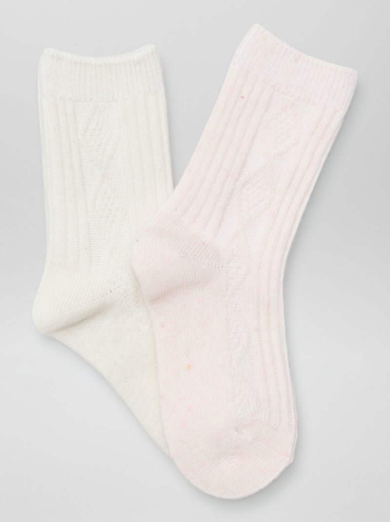 Lot de 2 paires de chaussettes en maille fantaisie Blanc/rose - Kiabi