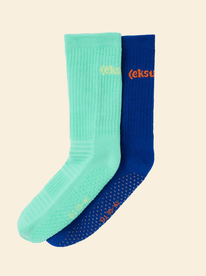 Lot de 2 paires de chaussettes hautes anti-dérapantes - (ekstract) Vert - Kiabi