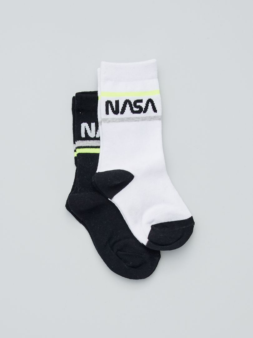 Lot de 2 paires de chaussettes la 'Nasa' noir/blanc - Kiabi