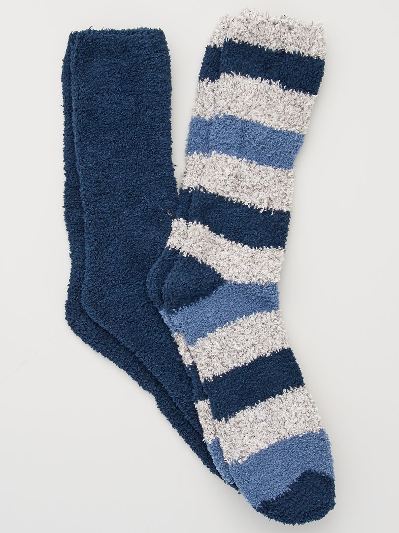 Lot de 2 paires de chaussettes maille doudou bleu - Kiabi