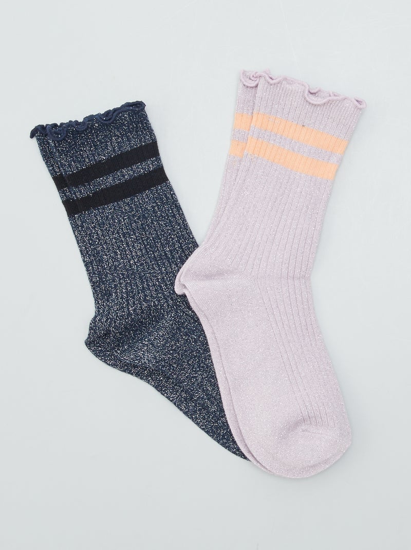 Lot de 2 paires de chaussettes pailletées violet/noir - Kiabi