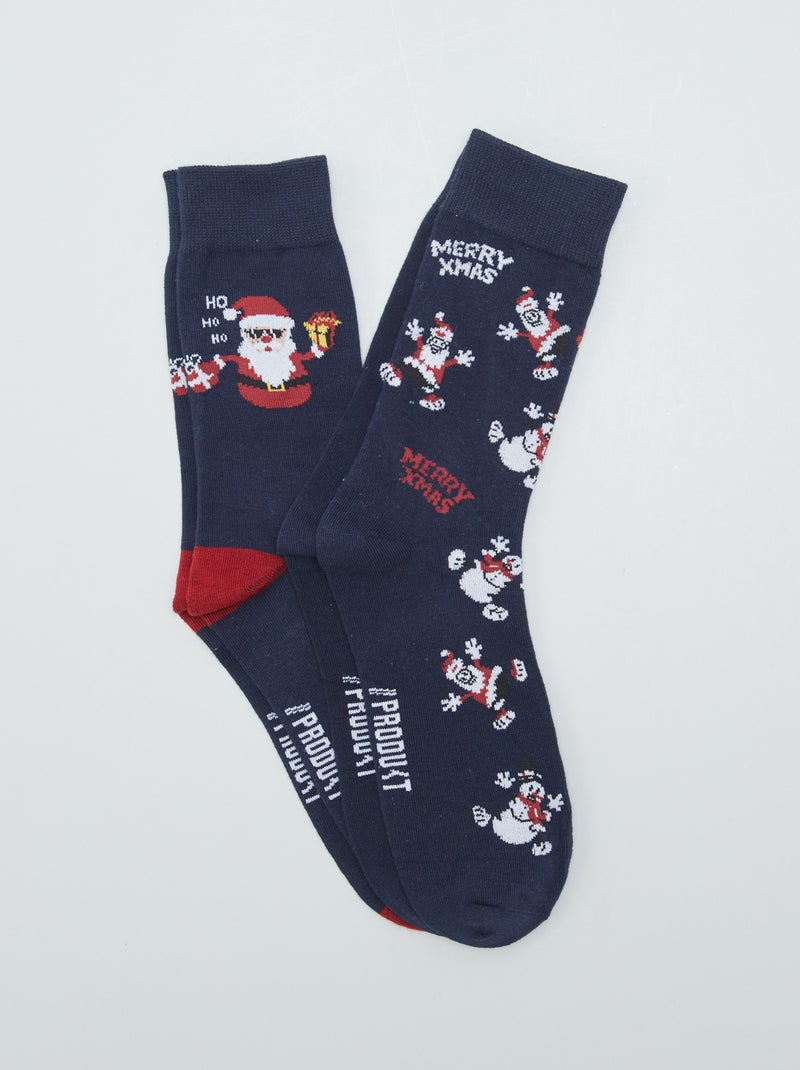 Lot de 2 paires de chaussettes 'Père noël' Marine - Kiabi