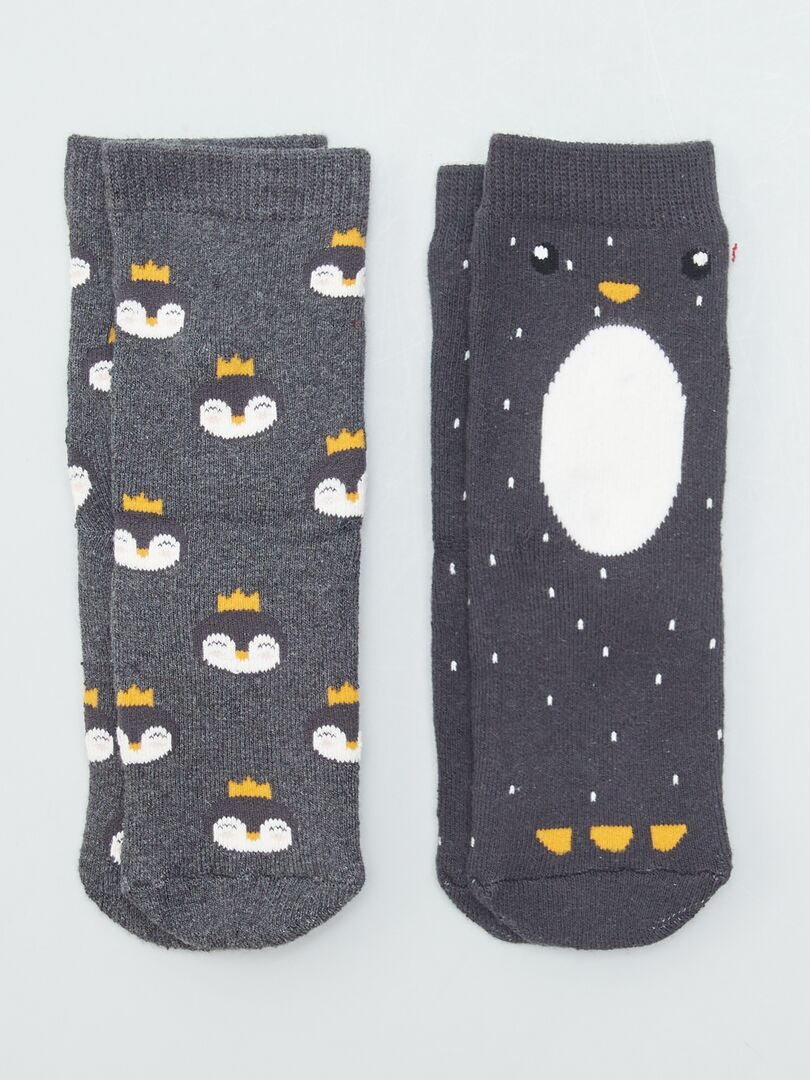 Lot de 2 paires de chaussettes 'pingouin' Gris - Kiabi