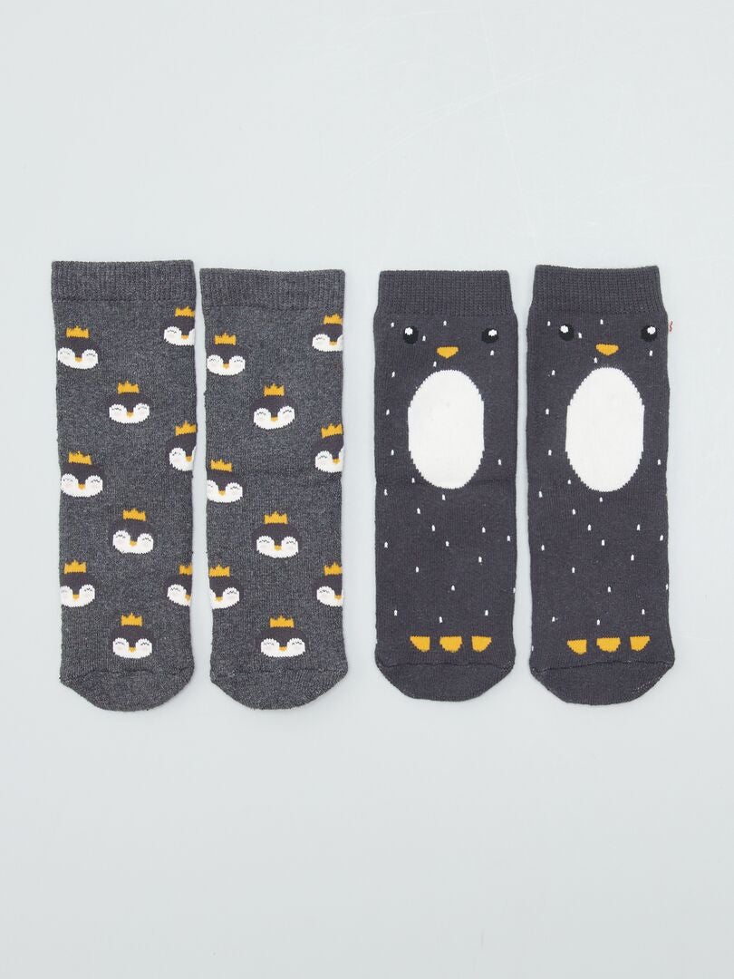 Lot de 2 paires de chaussettes 'pingouin' Gris - Kiabi