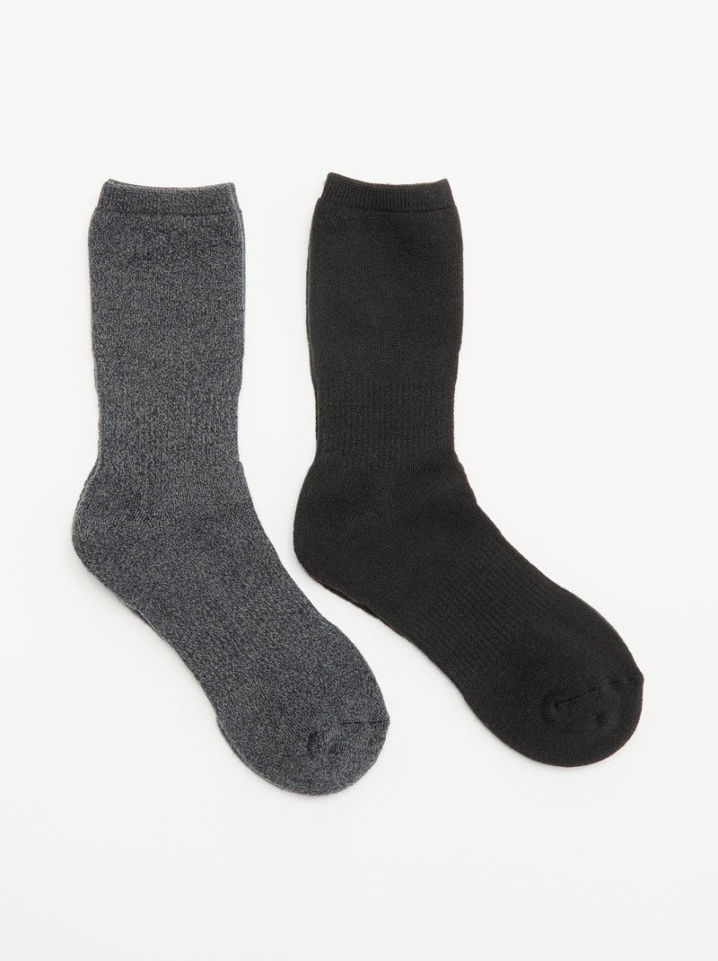 Lot de 2 paires de chaussettes thermiques Noir - Kiabi