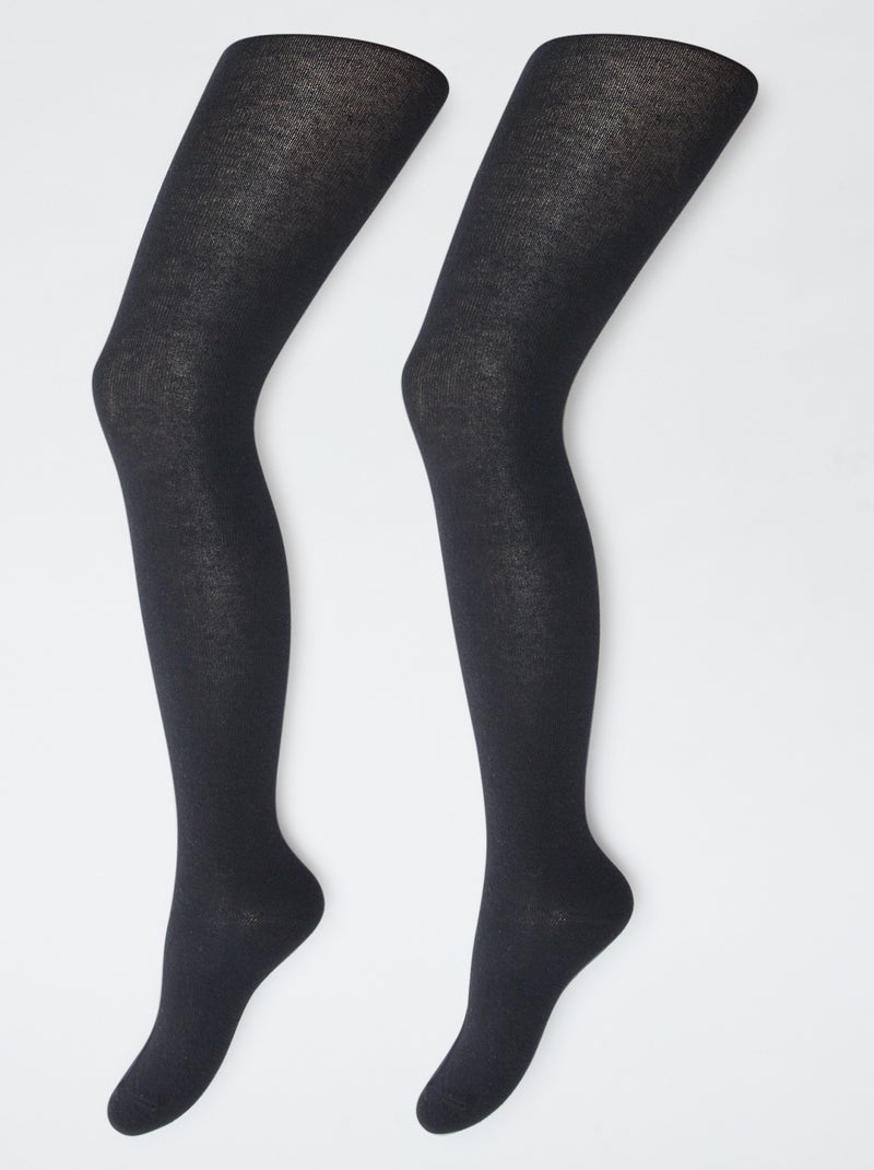 Lot de 2 paires de collants chauds unis Noir - Kiabi