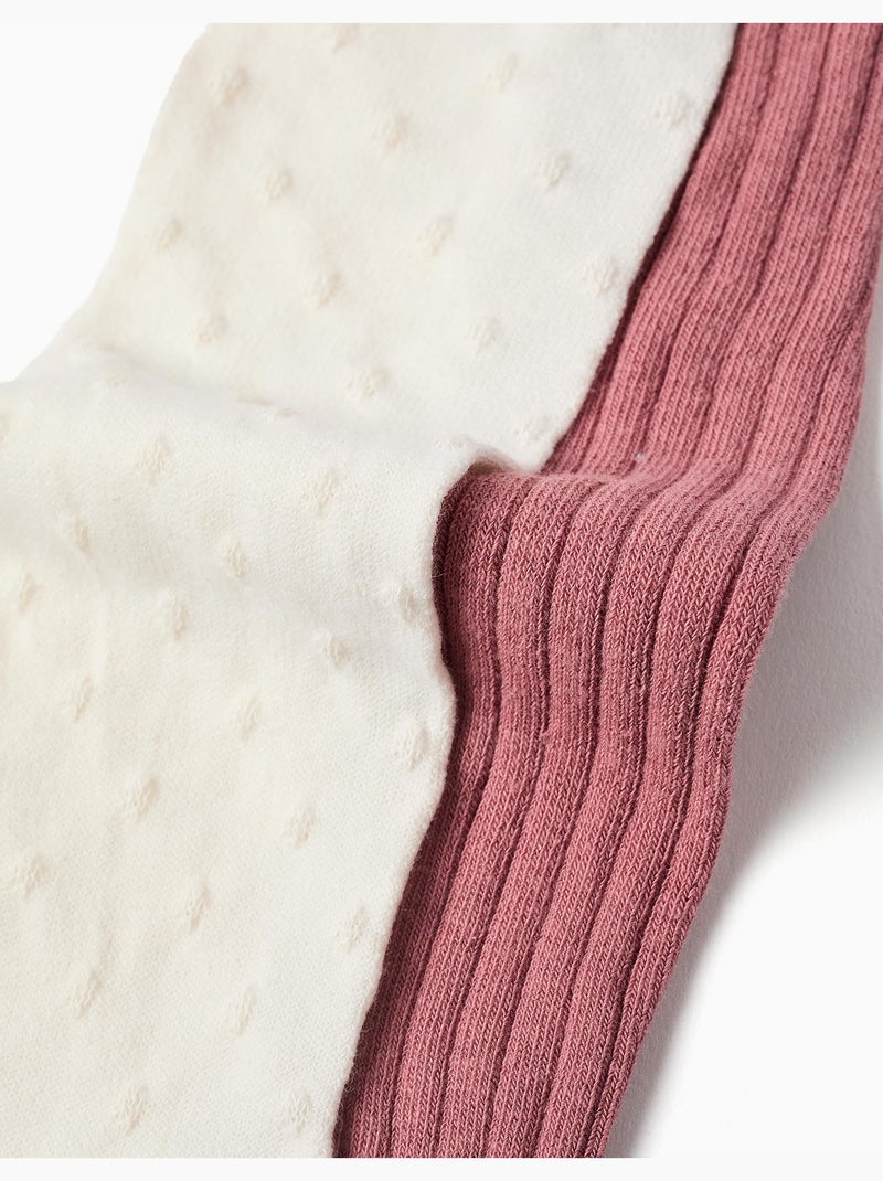 Lot de 2 paires de collants côtelés/jacquard Blanc Rose - Kiabi