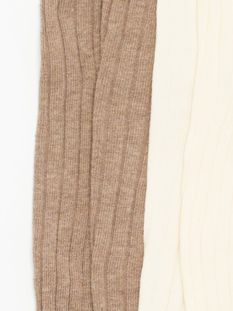 Lot de 2 paires de collants en maille côtelée Marron - Kiabi