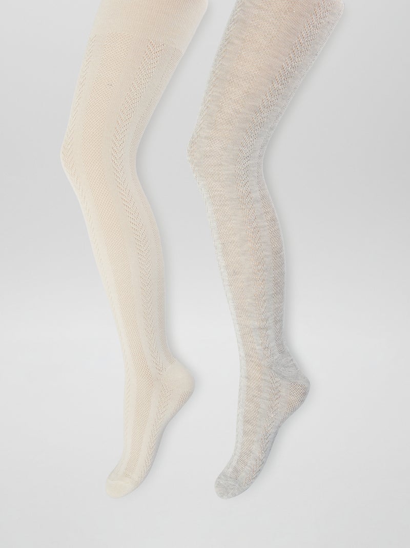 Lot de 2 paires de collants en maille fantaisie Gris/ecru - Kiabi