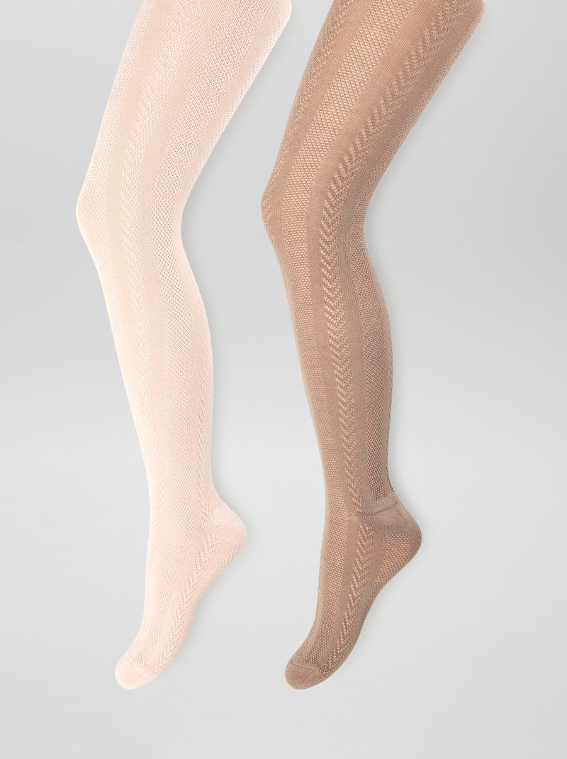 Lot de 2 paires de collants en maille fantaisie Rose - Kiabi