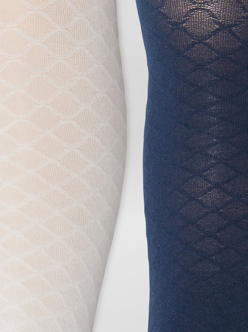 Lot de 2 paires de collants légers fantaisie Marine - Kiabi