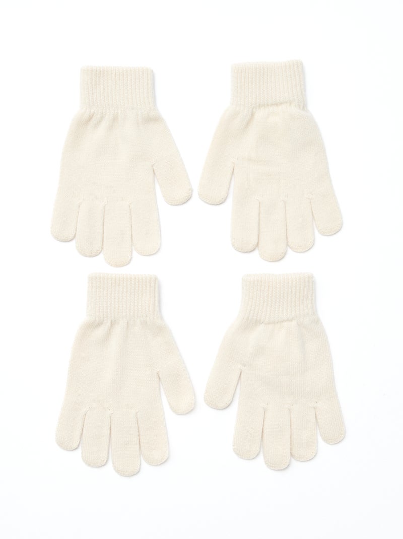 Lot de 2 paires de gants en maille Blanc - Kiabi