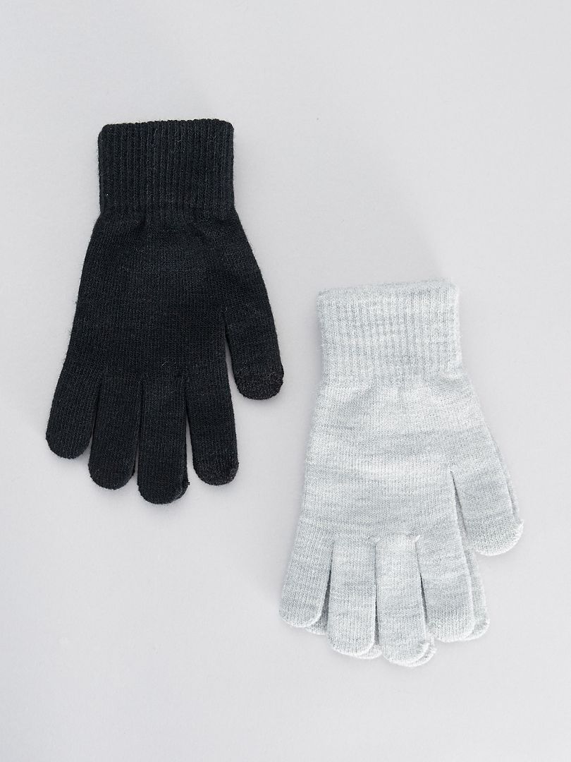Lot de 2 paires de gants tactiles gris/noir - Kiabi