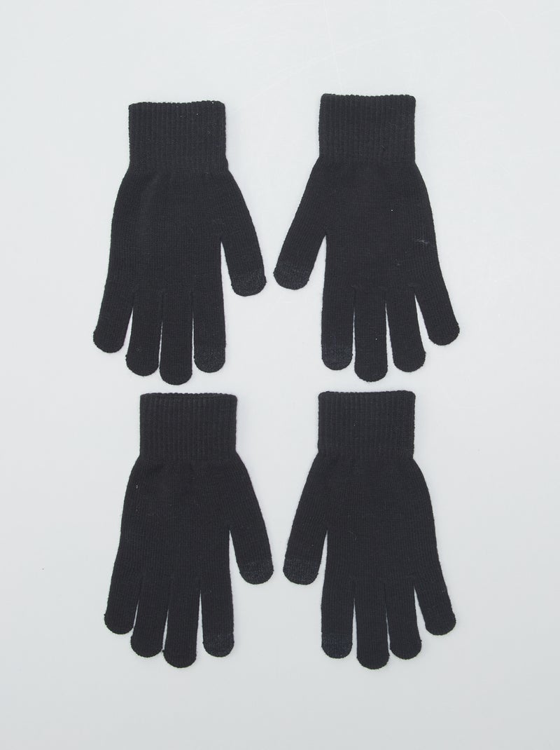 Lot de 2 paires de gants tactiles Noir - Kiabi